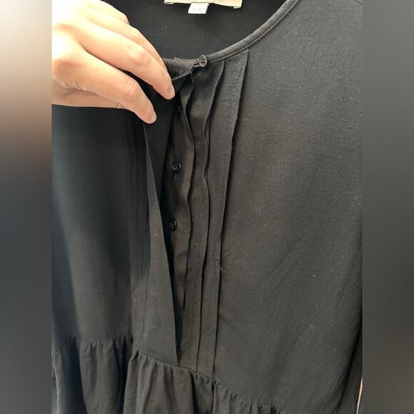 LOFT | Black Long Sleeve Peasant Top Boho Blouse Ruffle Hem Minimalist | XS - Picture 4 of 8
